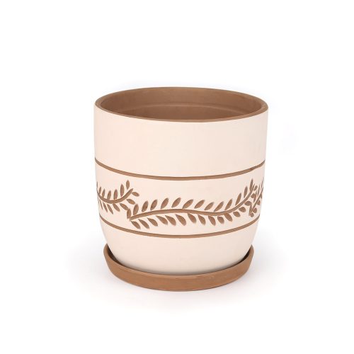 Horizontal Leaf Pattern Pot, terracotta pot, unique terracotta pots