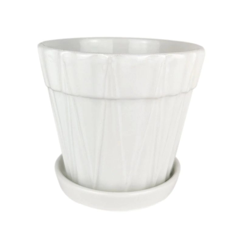 ceramic pot with saucer, white pot for houseplants